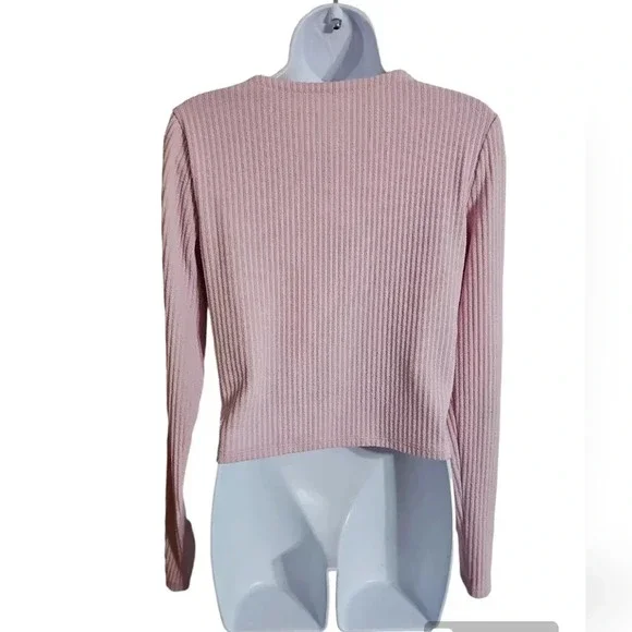 Hollister Womens Medium Pink Ribbed Tie Front Cropped Cardigan Y2K Soft Girl - Picture 3 of 7